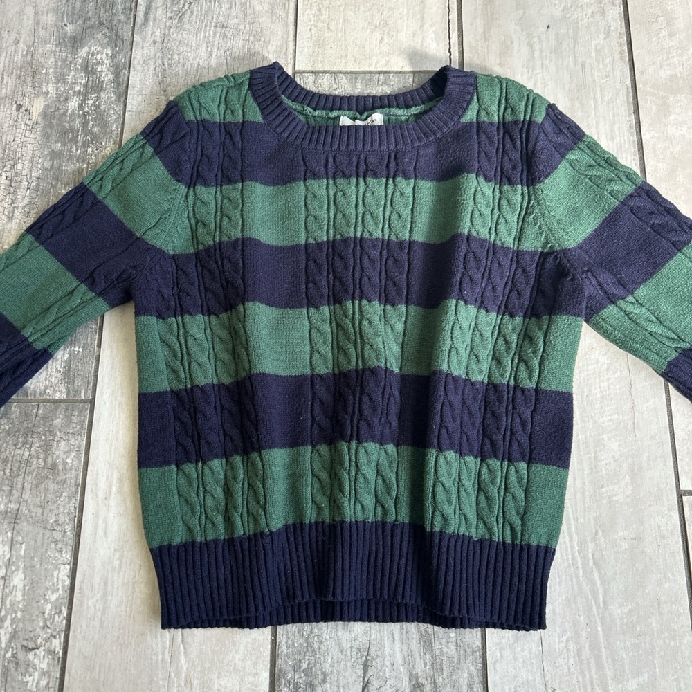 Striped Green and Navy Cable Knit Sweater